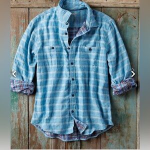 carbon2cobalt Men's Sea Change Chambray Shirt Blue Roll Tab Sleeve Size Medium